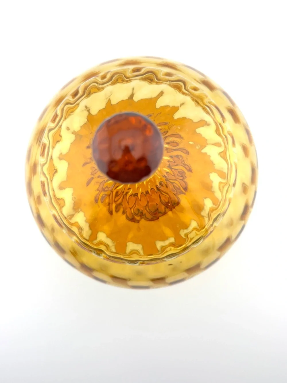 Vintage Amber Empoli Glass Circus Tent Design Covered Candy Dish